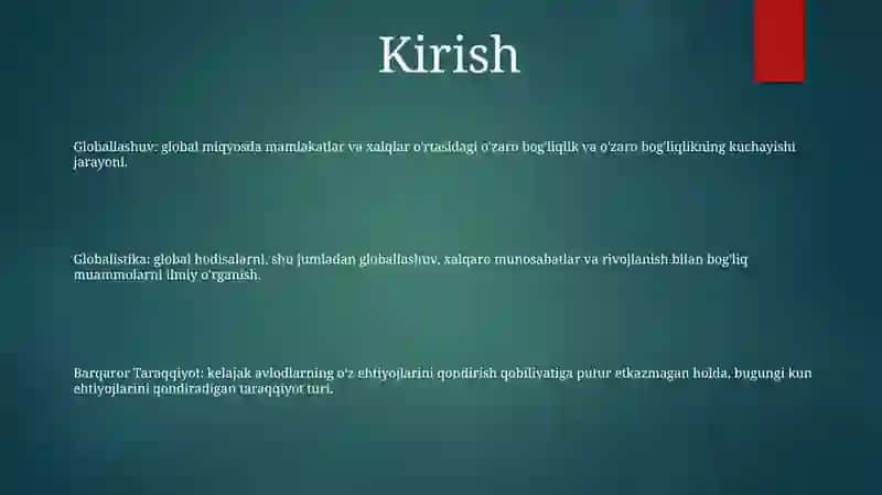 Globallashuv,Globalistika Va Barqaror Taraqqiyot Jarayonlari Mohiyati 2