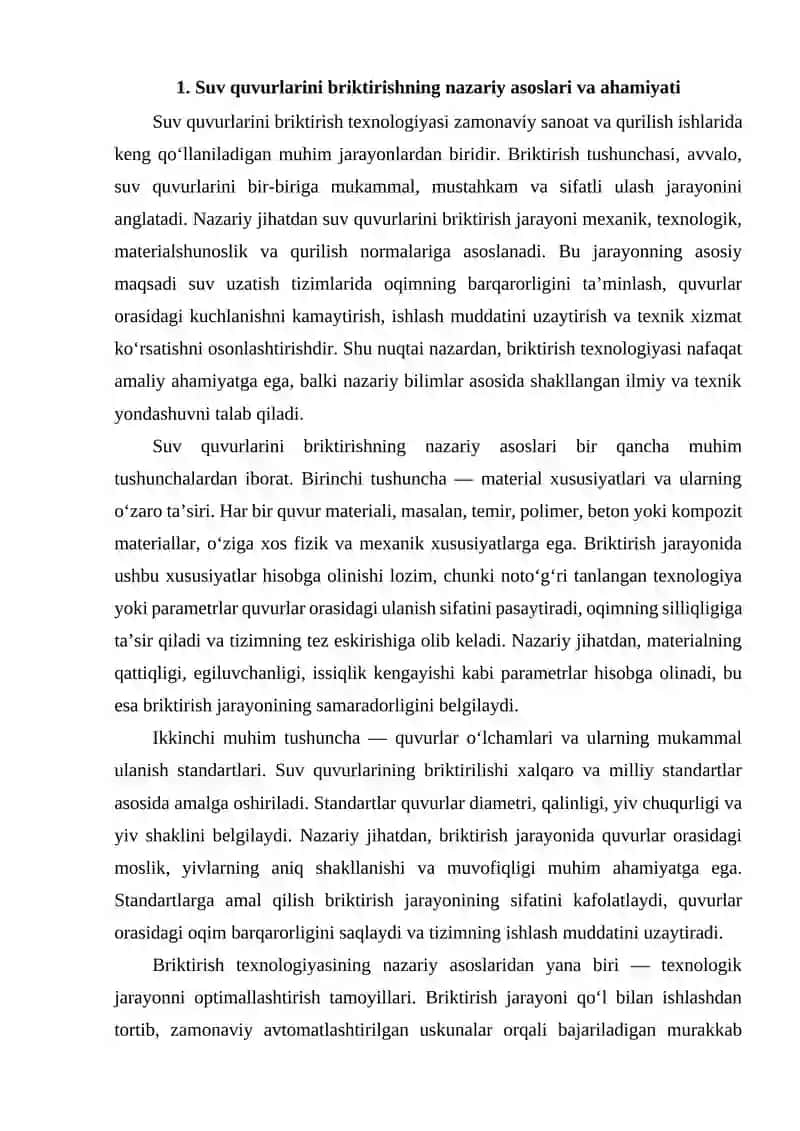 Suv quvurlarini biriktirish texnologiyasini oʻrganish 2