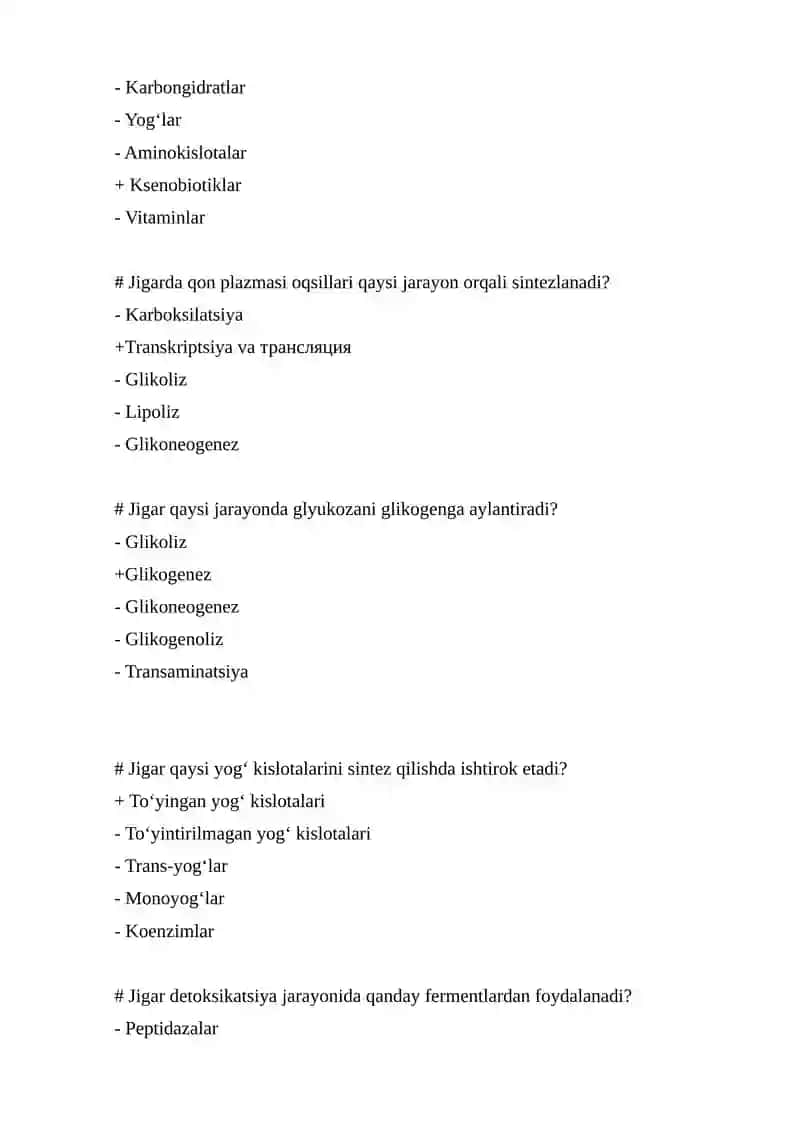 Jigar biokimyosi mavzusiga test 2