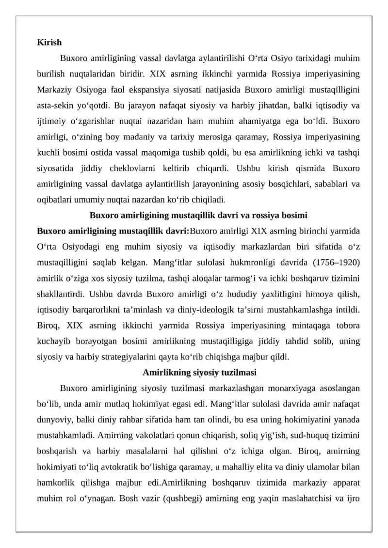 Buxoro amirligining vassal davlatga aylantirilishi 2