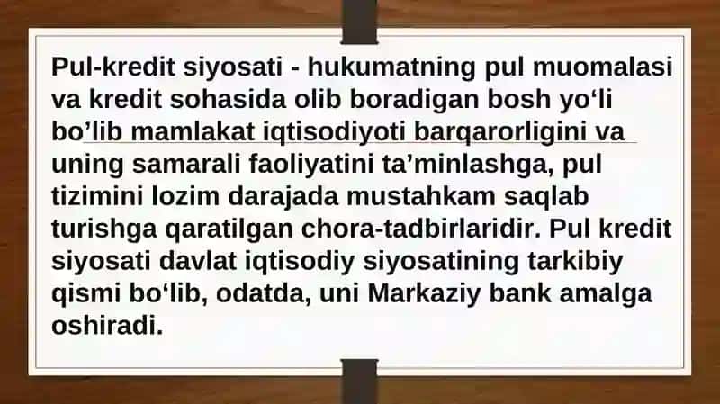 Pul kredit siyosati va ulardan foydalanish amaliyoti 2
