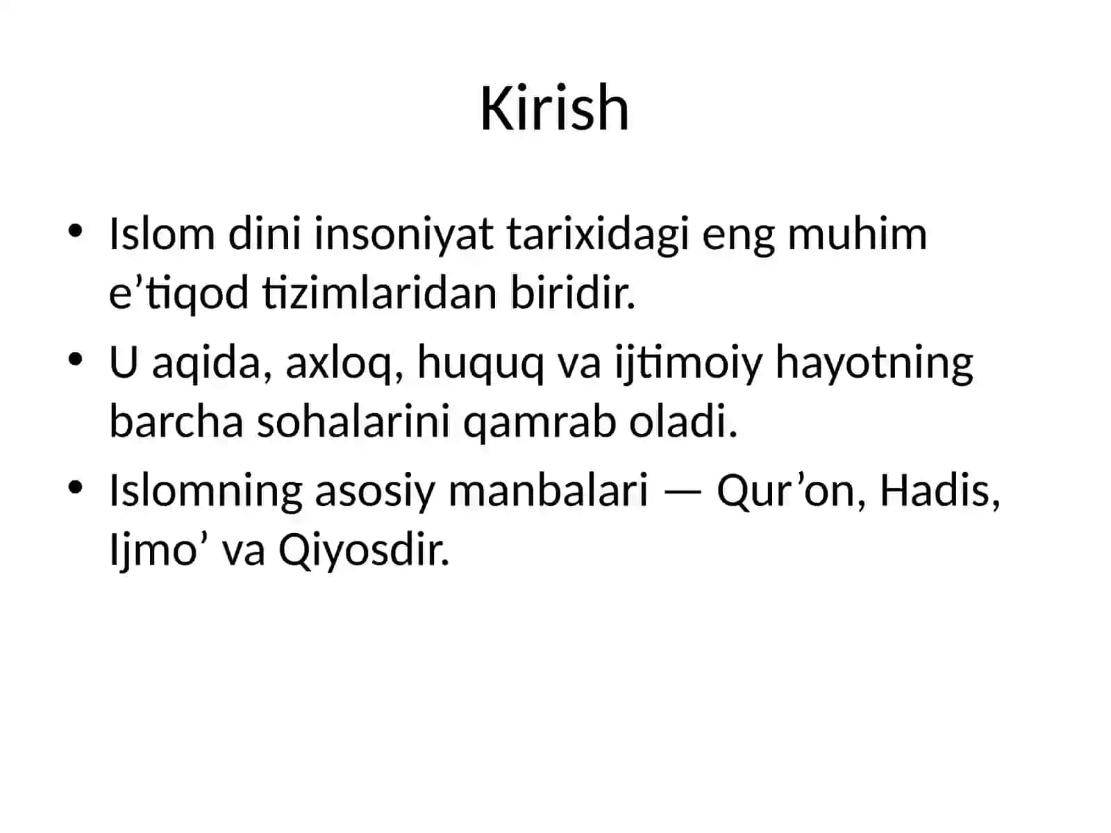 Islom dini tizimi 2