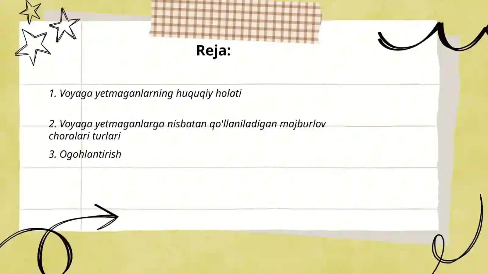 Voyaga yetmaganlarga nisbatan qo'laniladigan majburloy choralari turlari va ularmi qo'llash shartlari 2