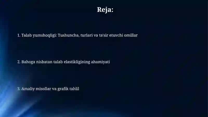 Baho bo`yicha talab yumshoqligi va uning ishlatilishi 2