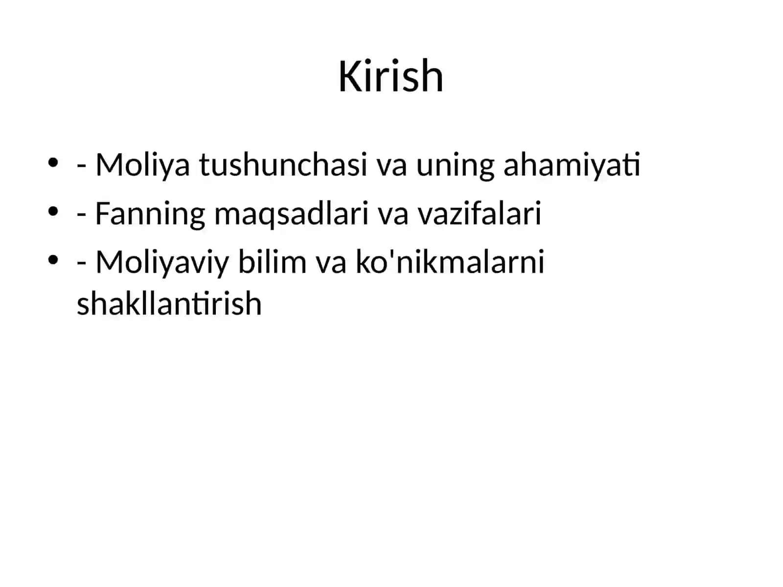 Moliya Asoslari Faniga Kirish 2
