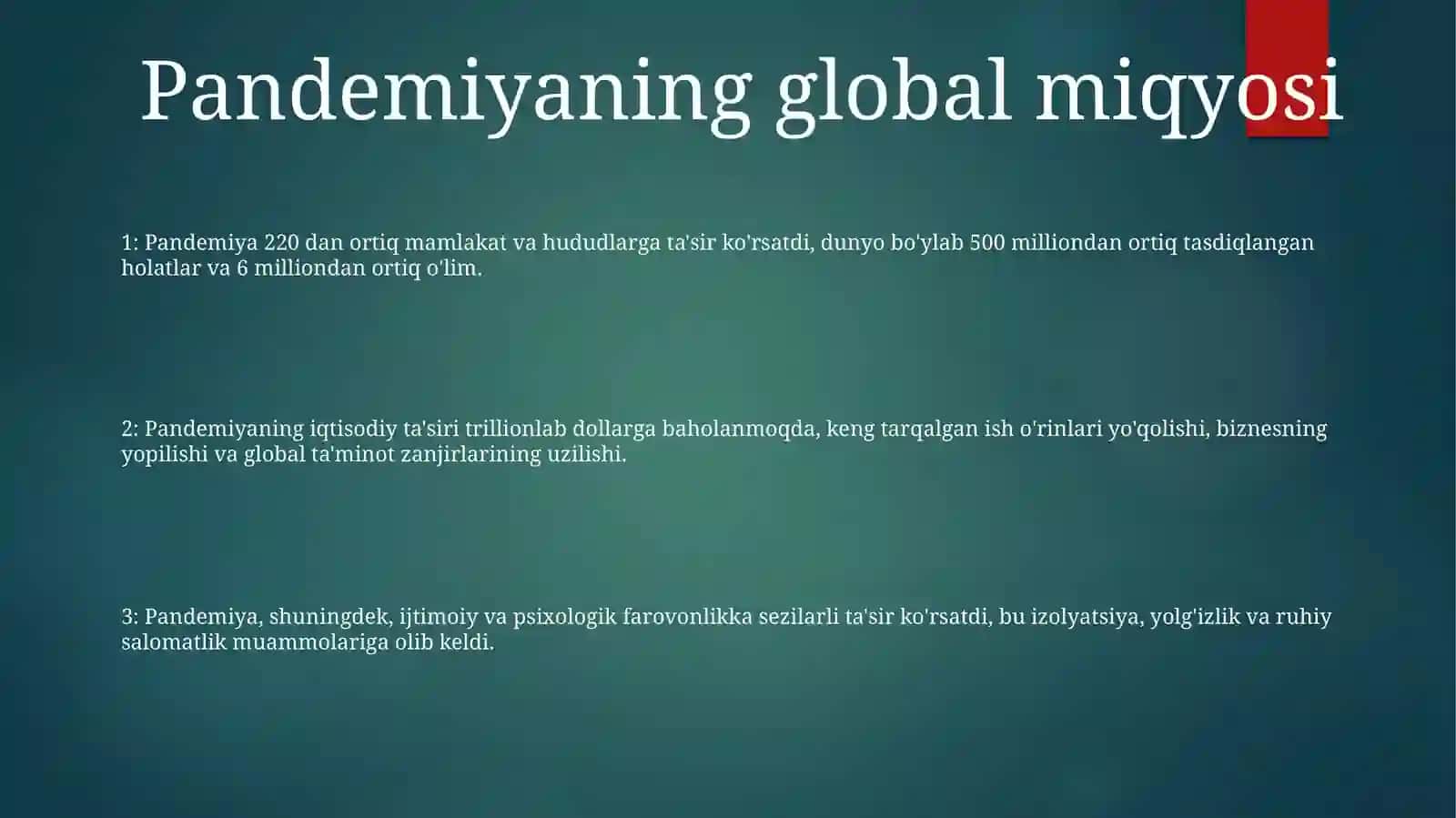 Pandemiya Xxi Asrning Global Muammosi Va Uning Oqibatlari 2