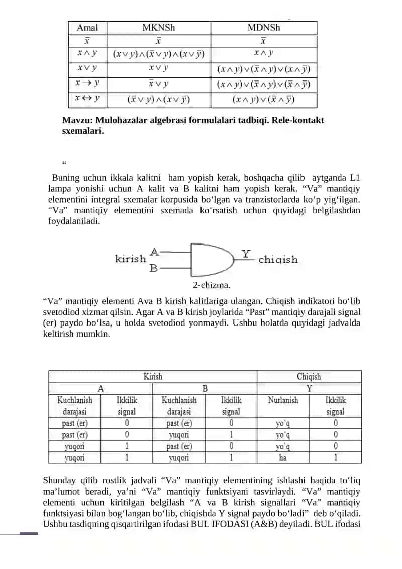 Mukammal normal shakllar. Konyunktiv va dizyunktiv normal shakllar. 2