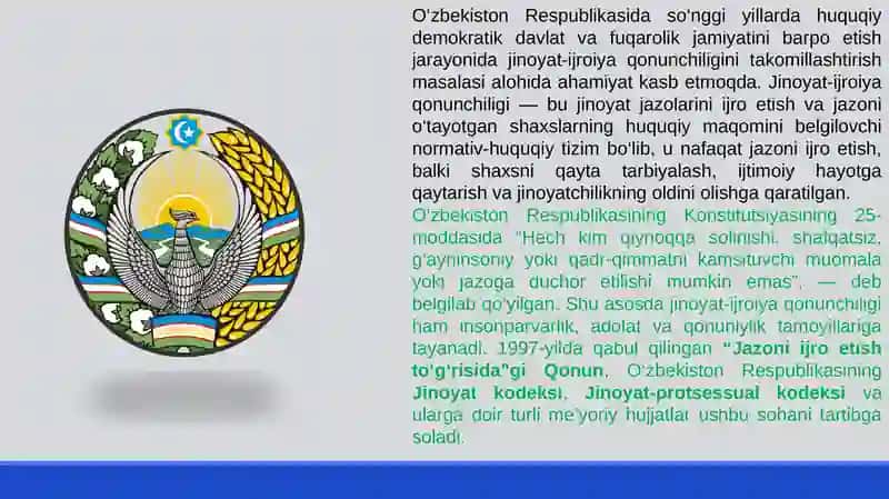 Jinoyat-ijroiya qonunchiligini takomillashtirishning asosiyyoʻnalishlari 2