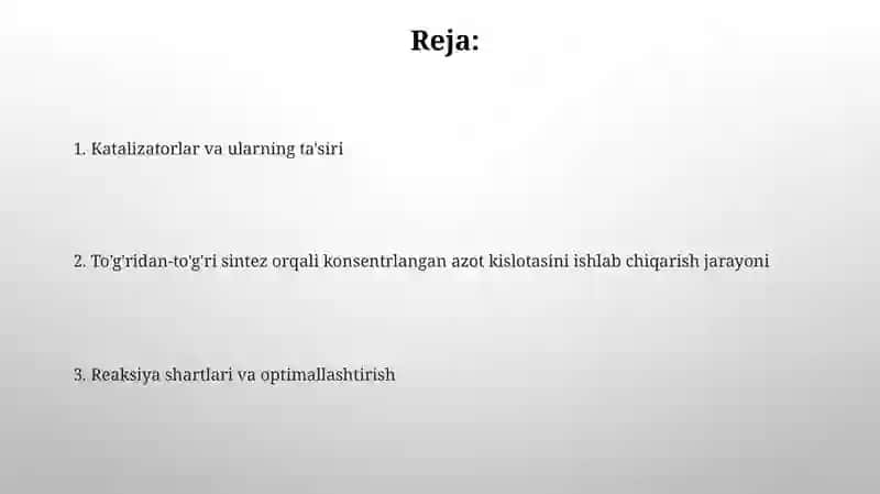 Konsentrlangan nitrat kislota ishlab chiqarish:bevosita sintez 2