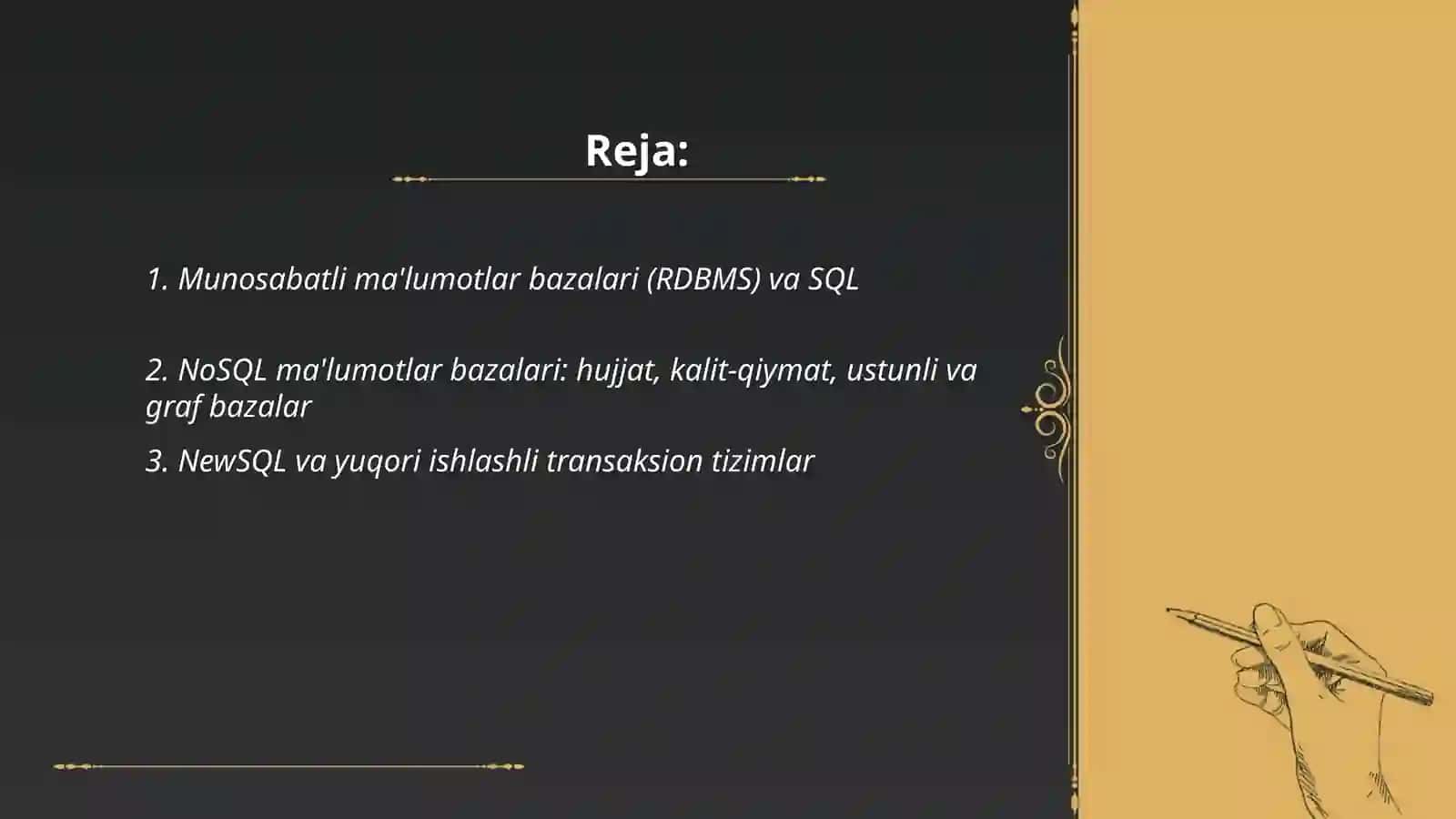 Munosabatli ma'lumotlar bazalari (RDBMS) va SQL 2