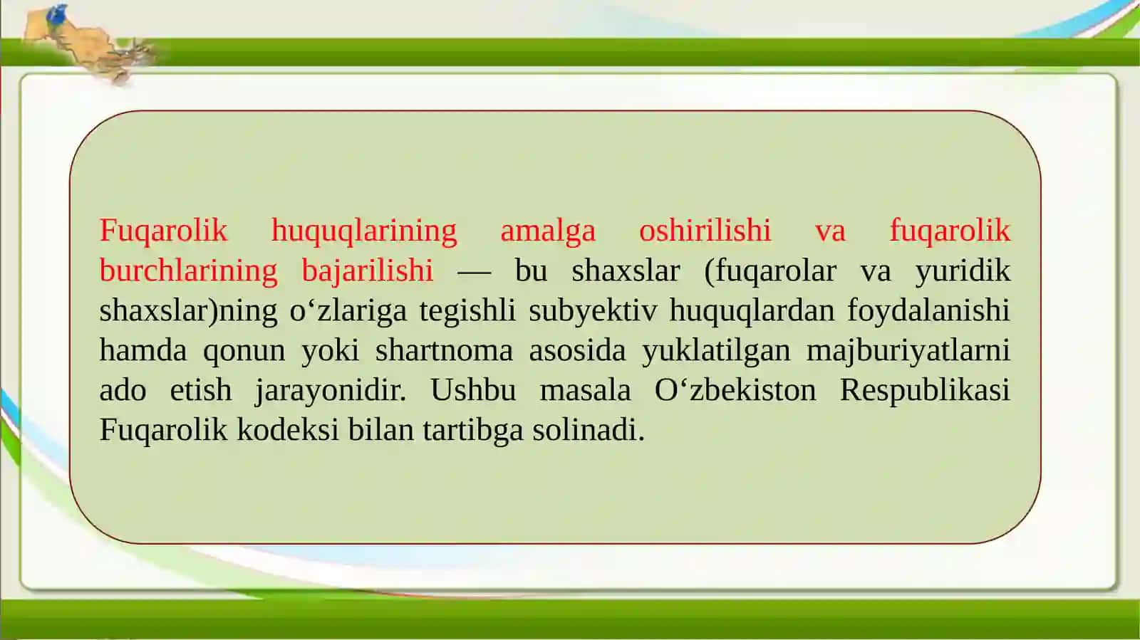 Fuqarolik huquqlarining amalga oshirilishi va burchlarining bajarilishi 2