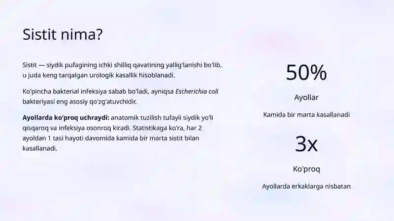 Sistit: Turlari, Klinik Ko'rinishlari va Davolash 2