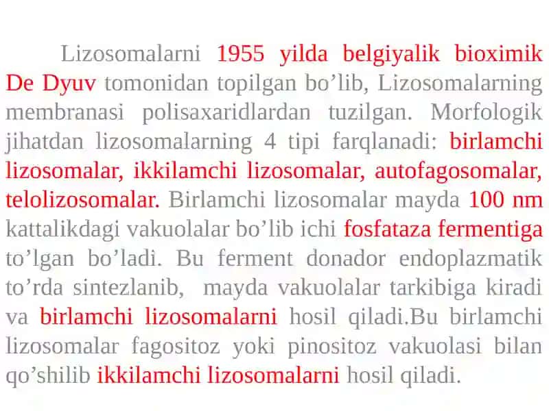 Lizosomalar va ulning tuzilishi 2