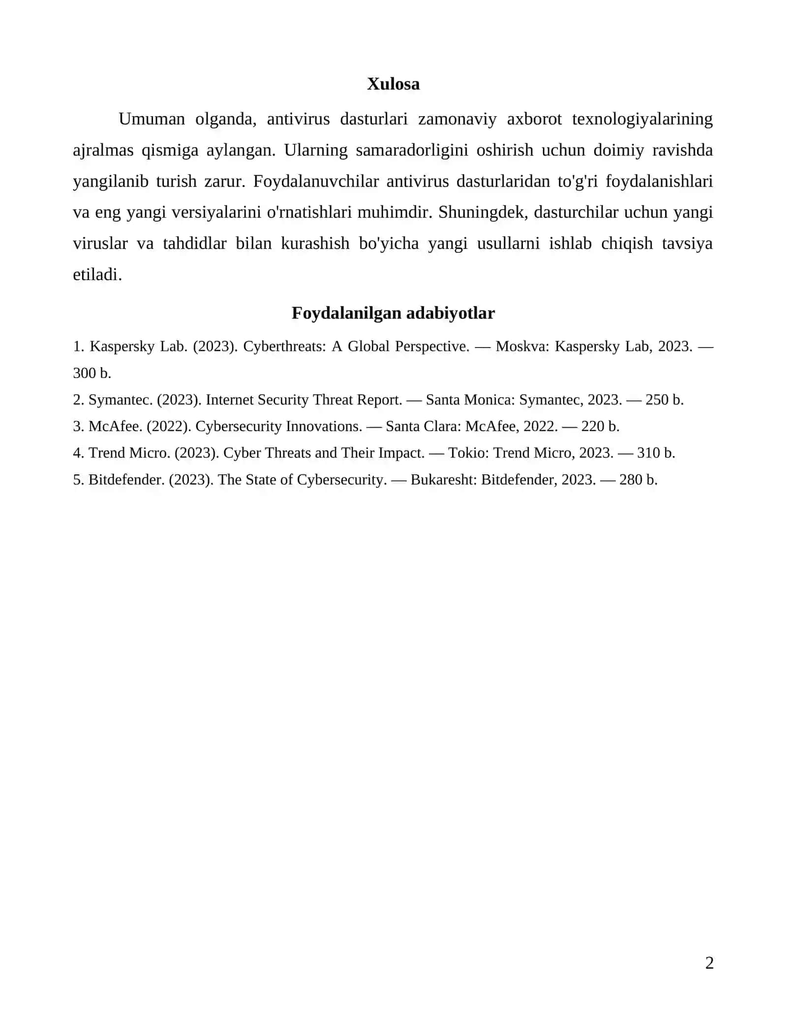 Anti-virus dasturlari: zamonaviy muammolar va yechimlar 2