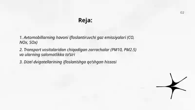 Transport vositalari atrof muhitni ifloslantiruvchi manba sifatida 2