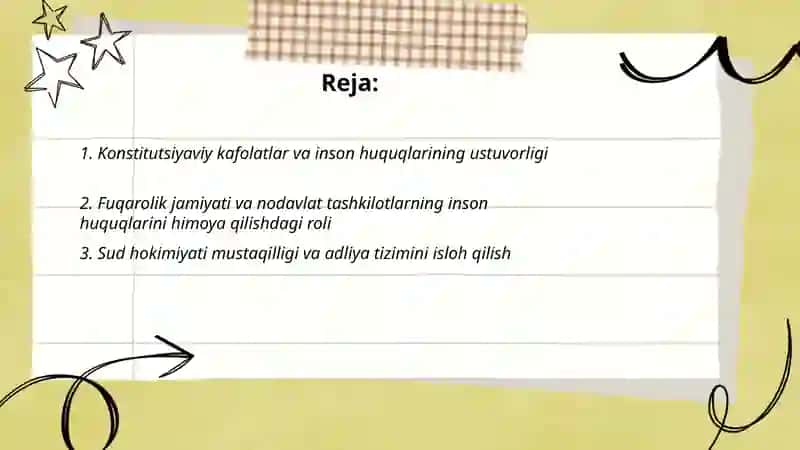Yangi Oʻzbekistonda inson haq huquqlari va erkinliklarini kafolatining yaratilishi 2