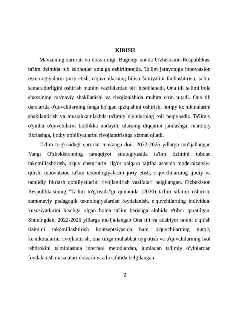 Ona tili darslarida tashkil qilinadigan ta’limiy o’yinlarining turlari va mazmuni 2