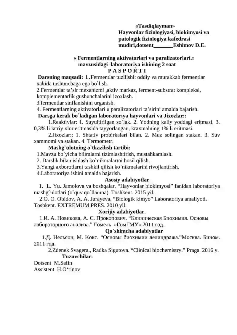 Fermentlarning aktivatorlari va paralizatorlari 2