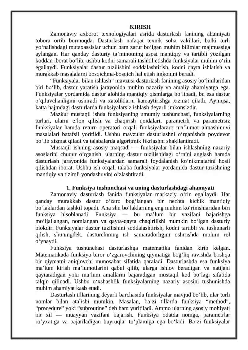FUNKSIYALAR BILAN ISHLASH 2
