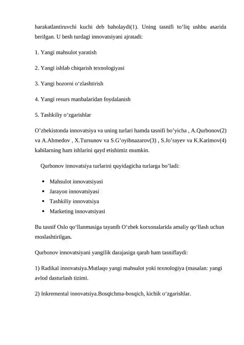 Innovatsiyalarning turlari va tasnifi 2