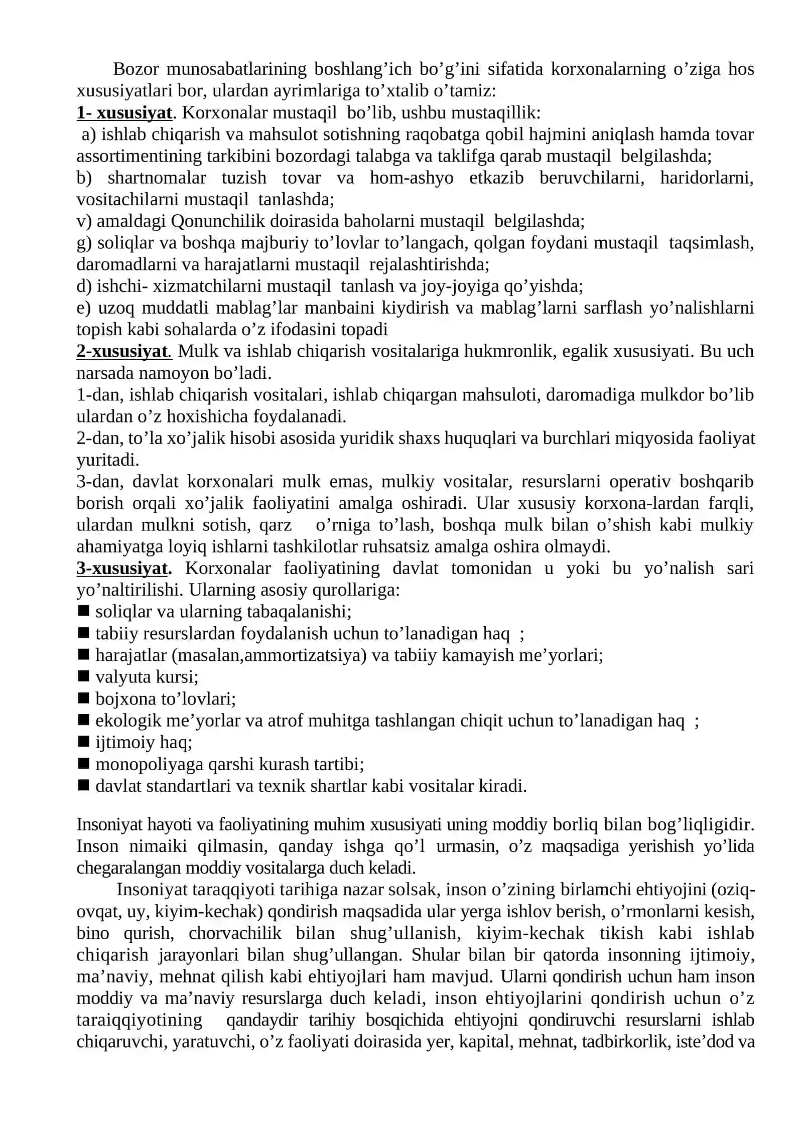 Iqtisоdiy sоhalarda korxona tushunchasining mоhiyati. Turli shakldagi korxonalar 2