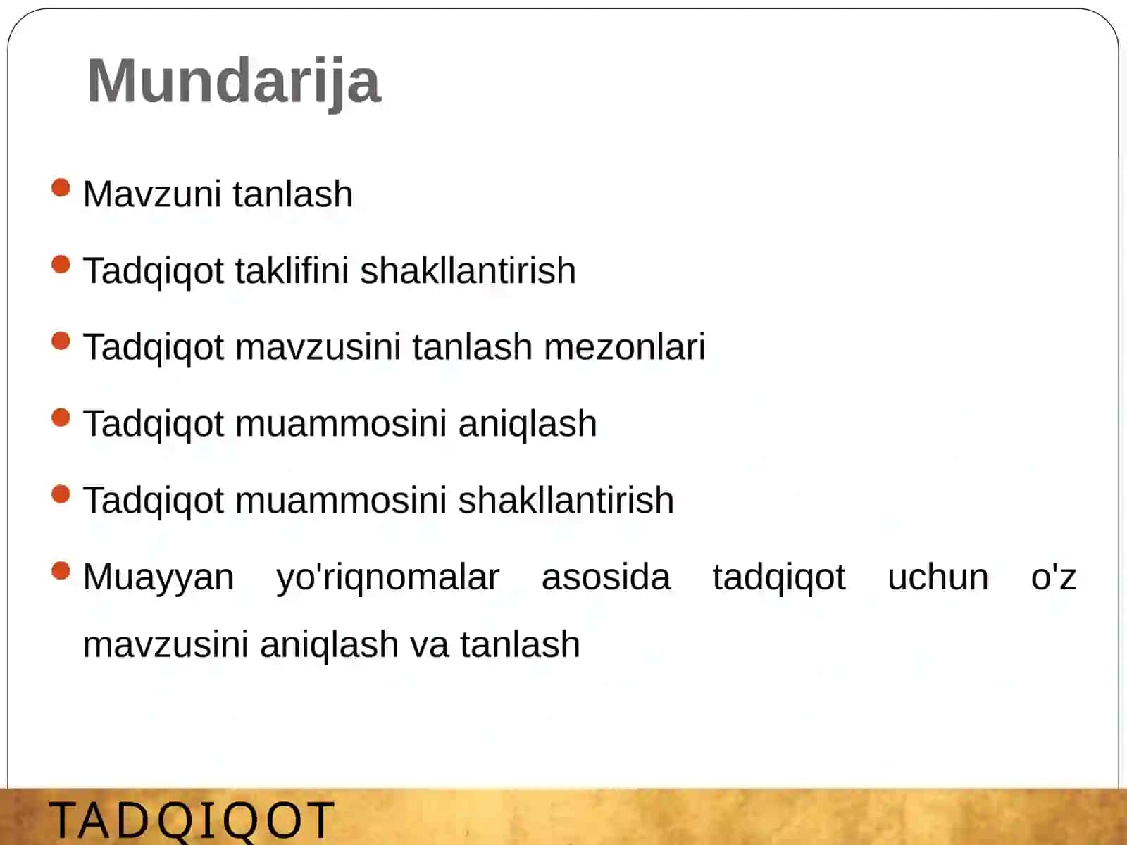 TADQIQOT MAVZUSI TANLASH & TADQIQOT TAKLIFI 2