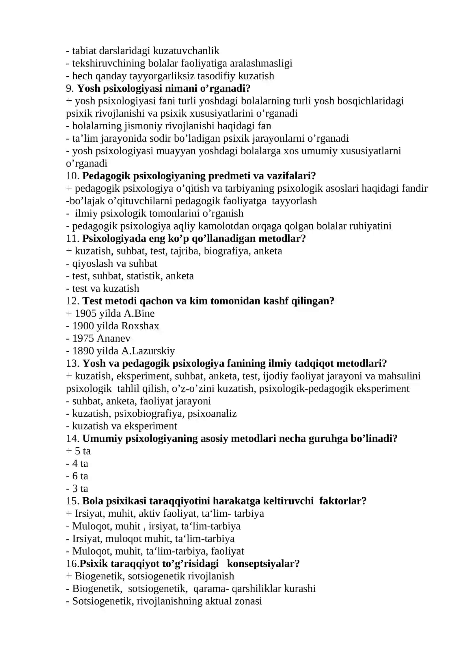 “Umumiy va sport psixologiyasi” fanidan yakuniy nazorat uchun savollar jamlanmasi 2