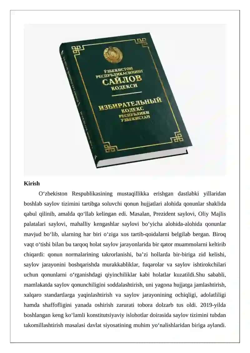 O‘zbekiston Respublikasi Saylov kodeksi 2