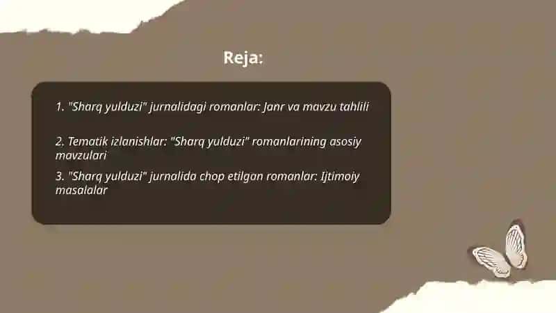 "Sharq yulduzi" jurnalidagi romanlar tahlili 2