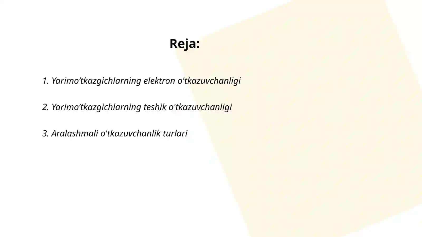 Yarimo’tkazgichlarning elektron o'tkazuvchanligi 2