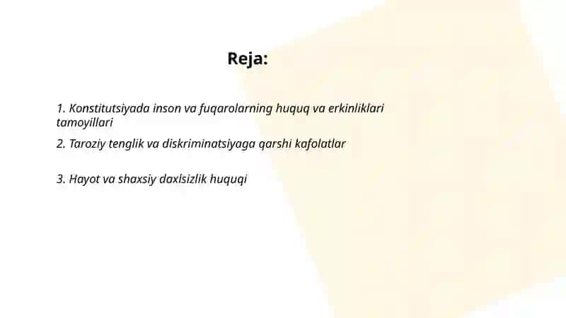 Konstitutsiyada inson va fuqarolarning huquq va erkinliklari tamoyillari 2