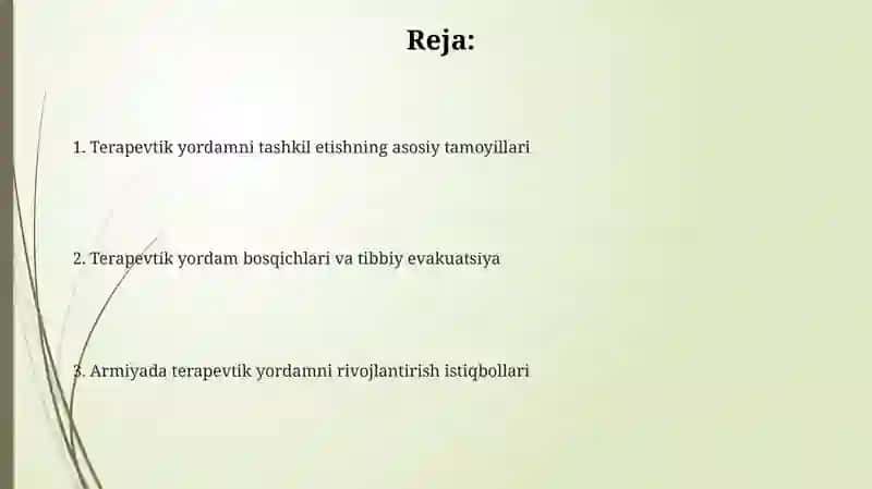 Armiyada terapevtik yordamni tashkil etish asoslari 2