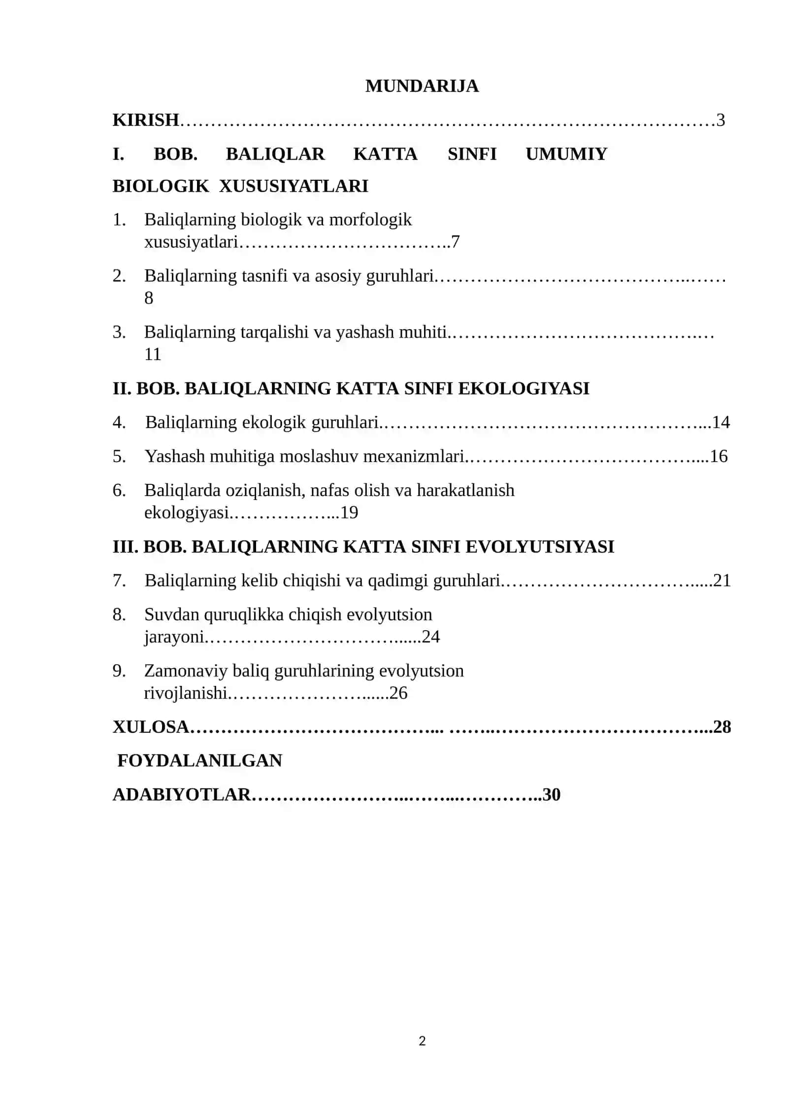 KURS ISHI BALIQLAR KATTA SINFI EKOLOGIYASI VA EVOLYUTSIYASI 2