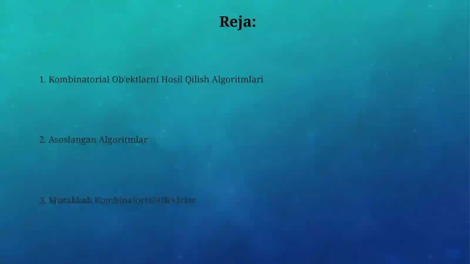 Kombinatorika ob'ektlarini generatsiya qilish algoritmlari 2
