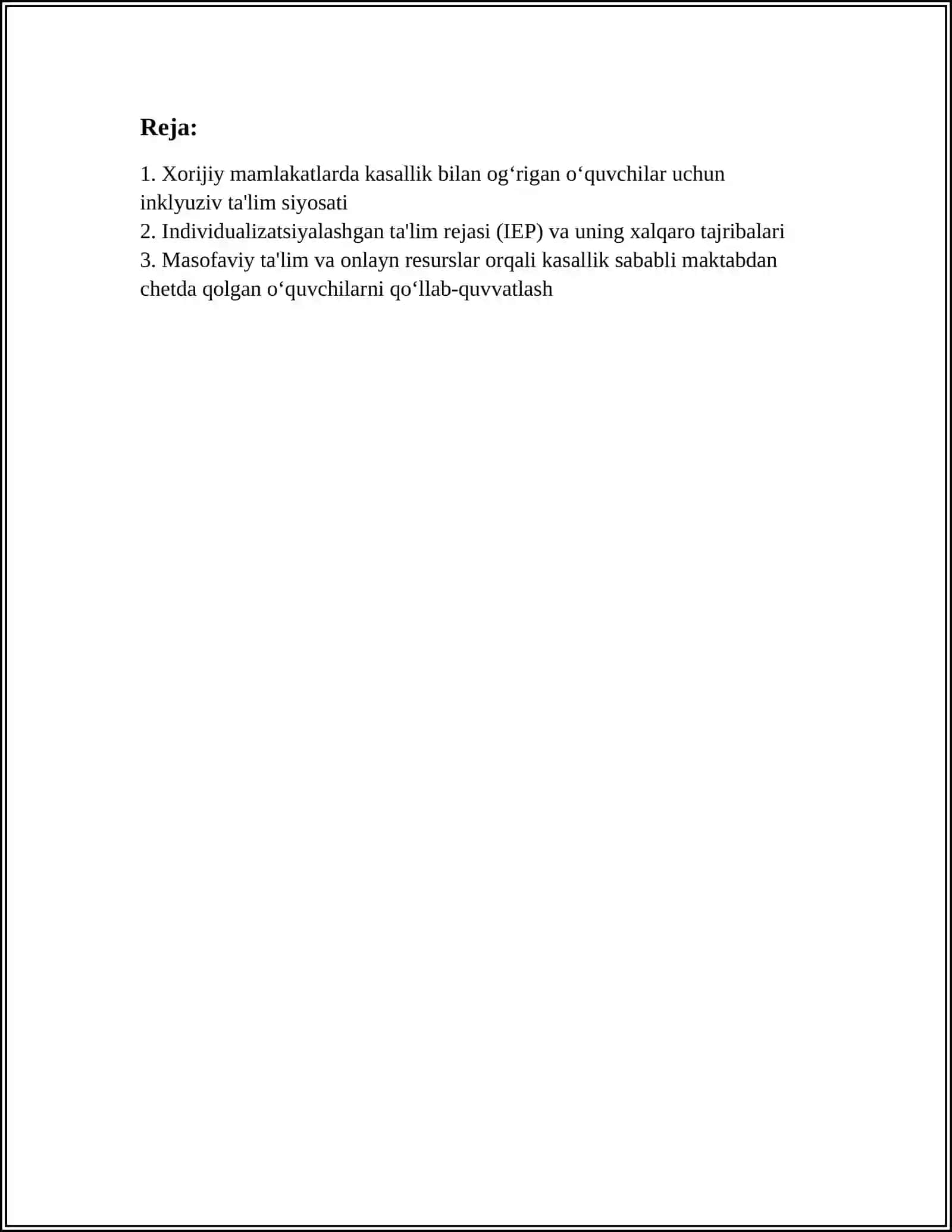 XORIJIY MAMLAKATLARDA KASALLIK BILAN OG'RIGAN O'QUVCHILARNI O'RGANISHNI QO'LLAB-QUVVATLASHGA QARATILGAN ASOSIY IJTIMOIY-PEDAGOGIK YONDASHUVLAR 2