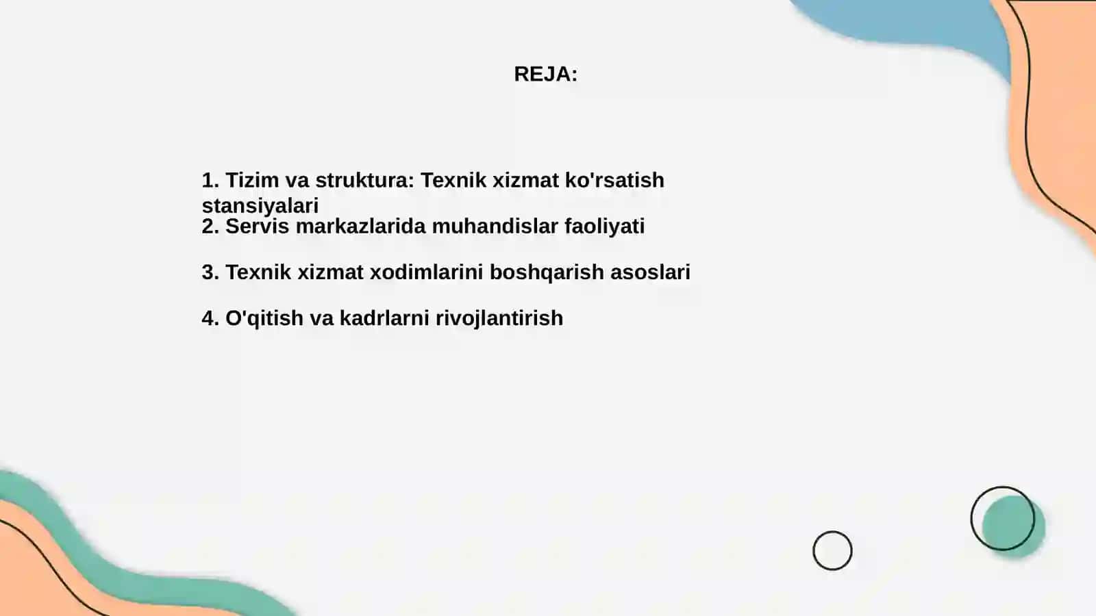 Texnik xizmat korsatish stansiyalari va servis markazlarda muhandis texnik xizmat xodimlarini boshqarish 2