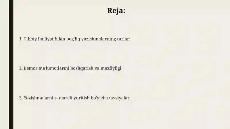 Tibbiy faoliyat bilan boʻgʻliq xizmat yozishmalari 2