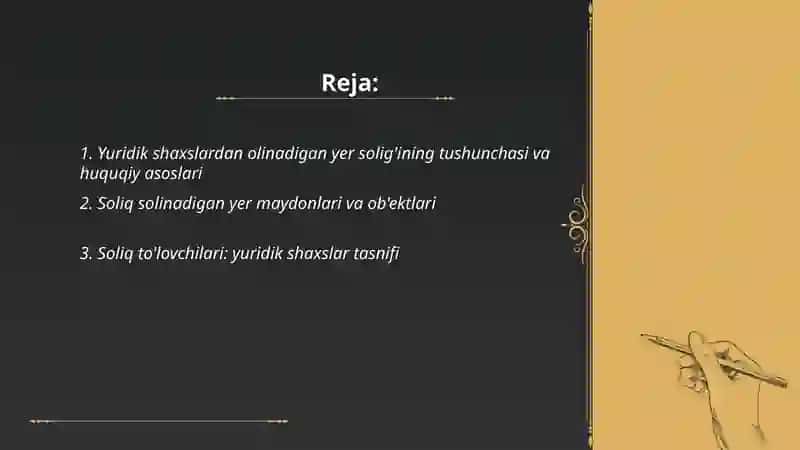 Yuridik shaxslardan olinadigan yer solig'i 2
