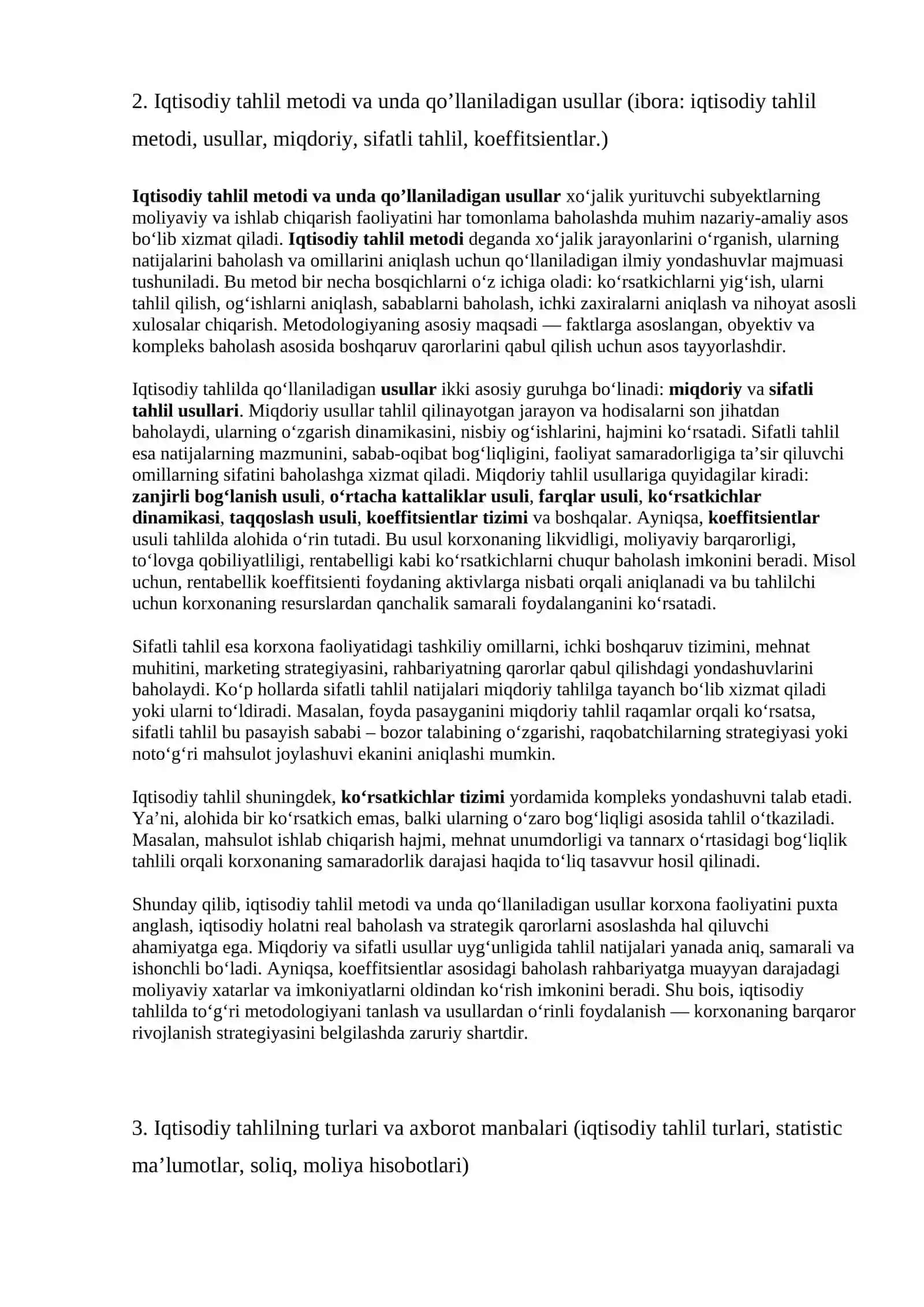 Iqtisodiy tahlilning mazmuni, predmeti va vazifalari 2