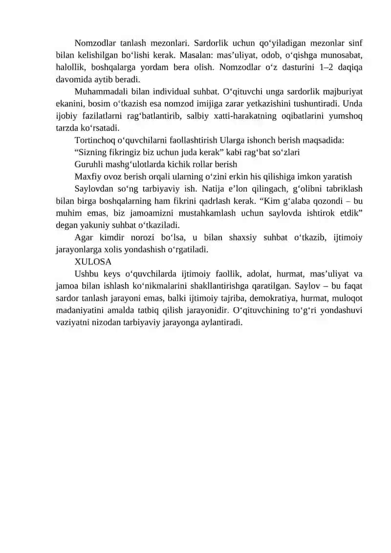 Adhamova Kamolaning Tarbiyaviy ishlar metodikasi fanidan 2