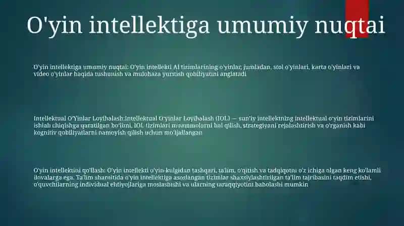Intellektual OʻYinlar Loyihalash 2