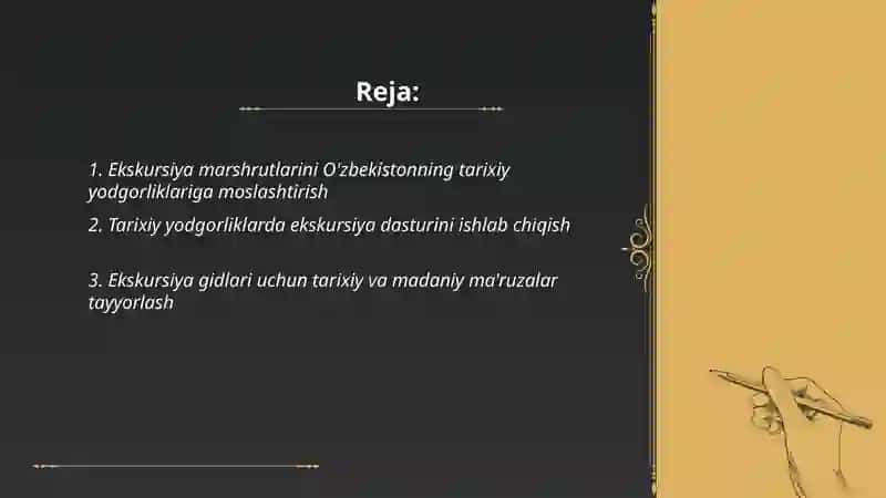 O'zbekistonning tarixiy memoriy yodgorliklarida ekskursiya xizmati 2