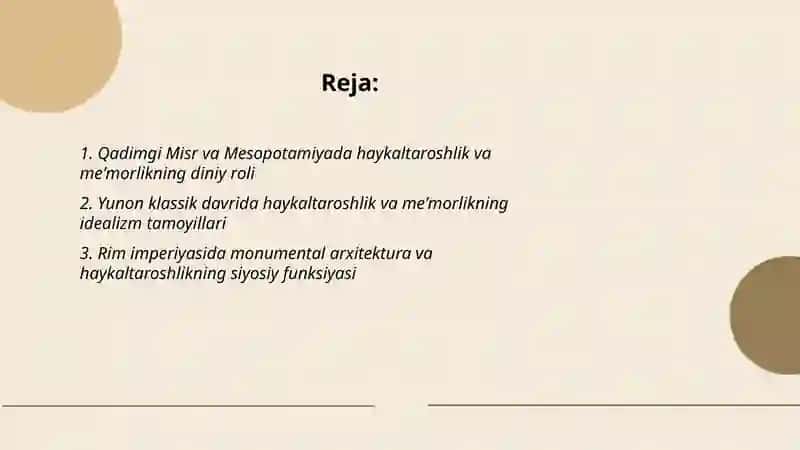 Qadimgi dunyo sanʼatida haykaltaroshlik va meʼmorlik sanʼatining oʻrni 2