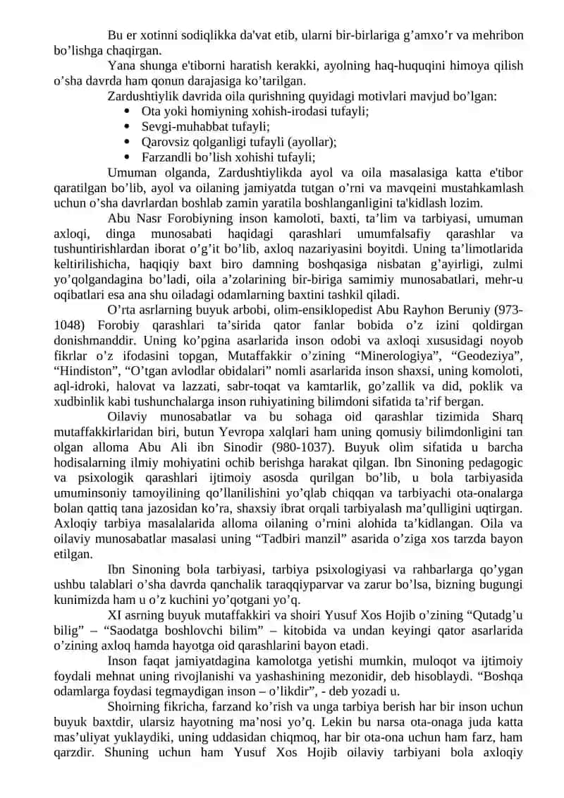 Oila xususidagi sharq mutafakkirlarining qarashlari 2