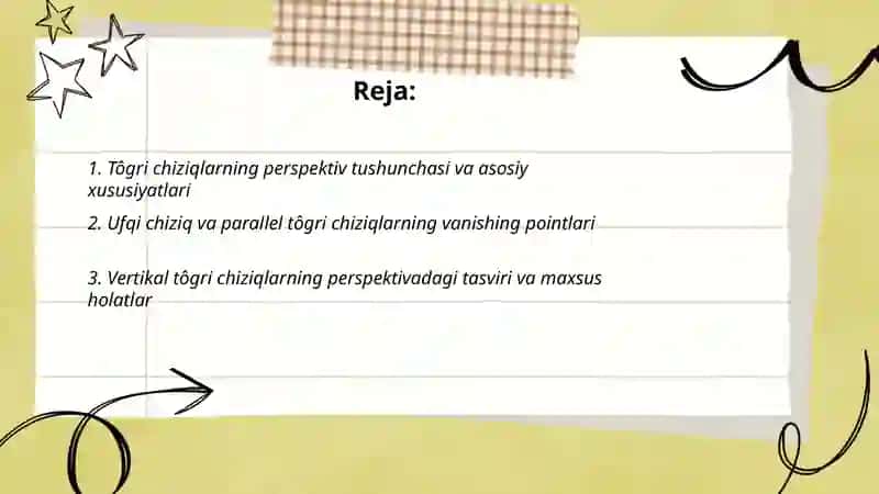 umumiy va xususiy vaziyatdagi tôgri chiziqlarning perspektivasi 2