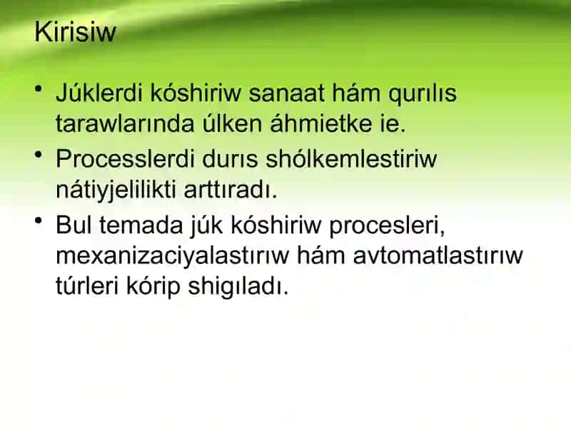 KUANISHBAEV QOBLANNIN’ KO’TERIW-TASIW MASHINALARI PA’NINEN SLAYD JUMISI 2
