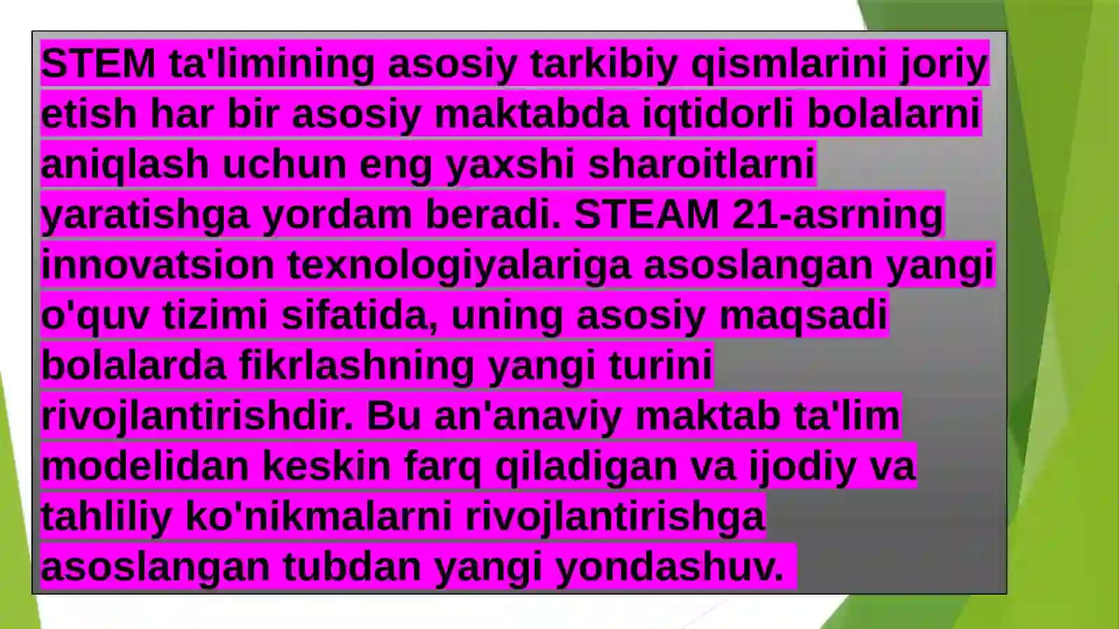 STEAM TA'LIMNING O'ZIGA XOS TAMOYILLARI 2