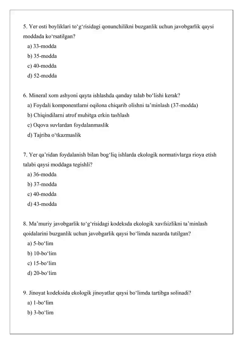 Yer osti boyliklarini muhofaza qilishning ekologik-huquqiy talablarini buzganlik uchun javobgarlik 2