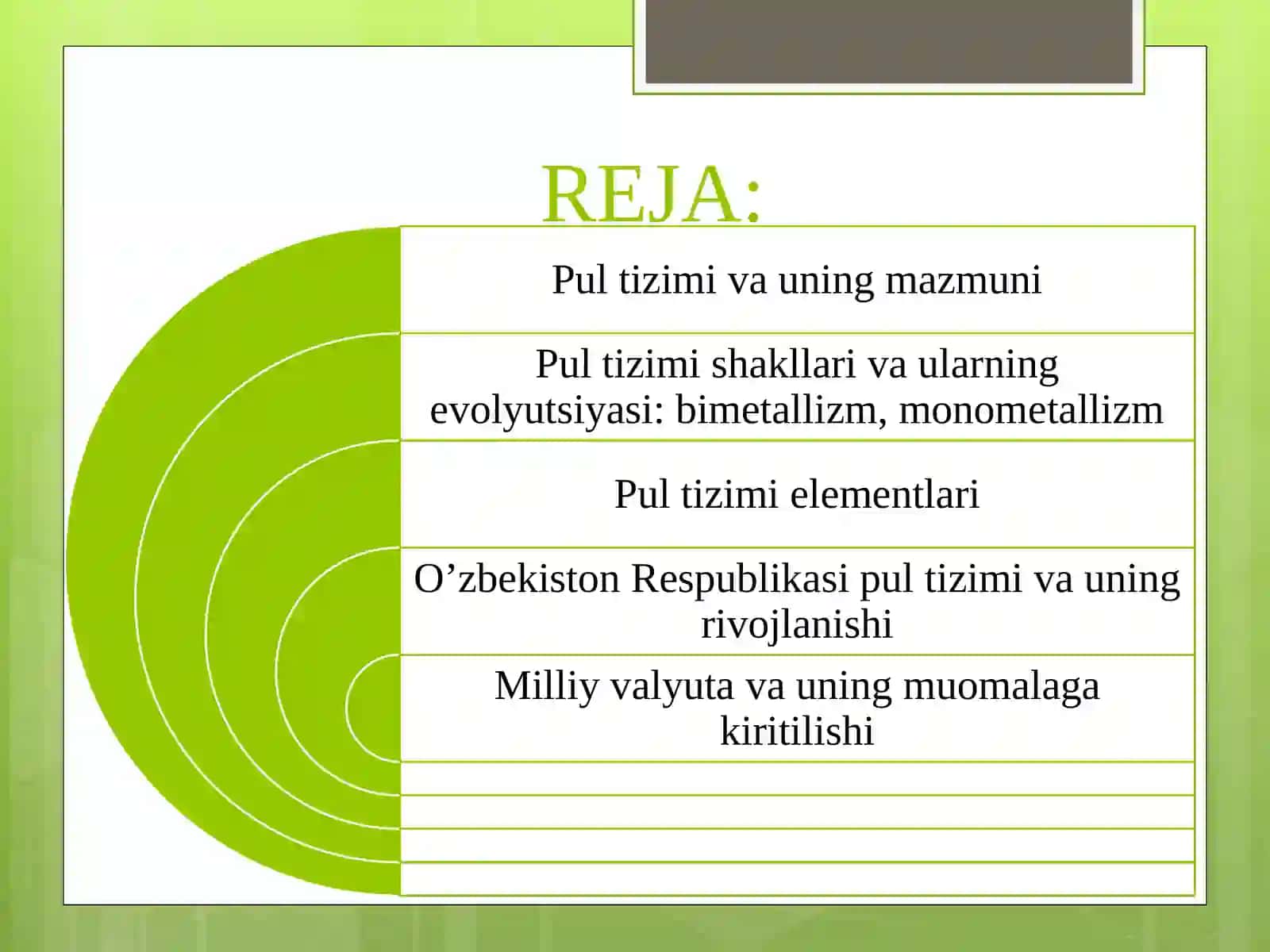 Pul tizimi: mazmuni, turlari va elementlari. O’zbekiston Respublikasi pul tizimi va uning elementlari 2