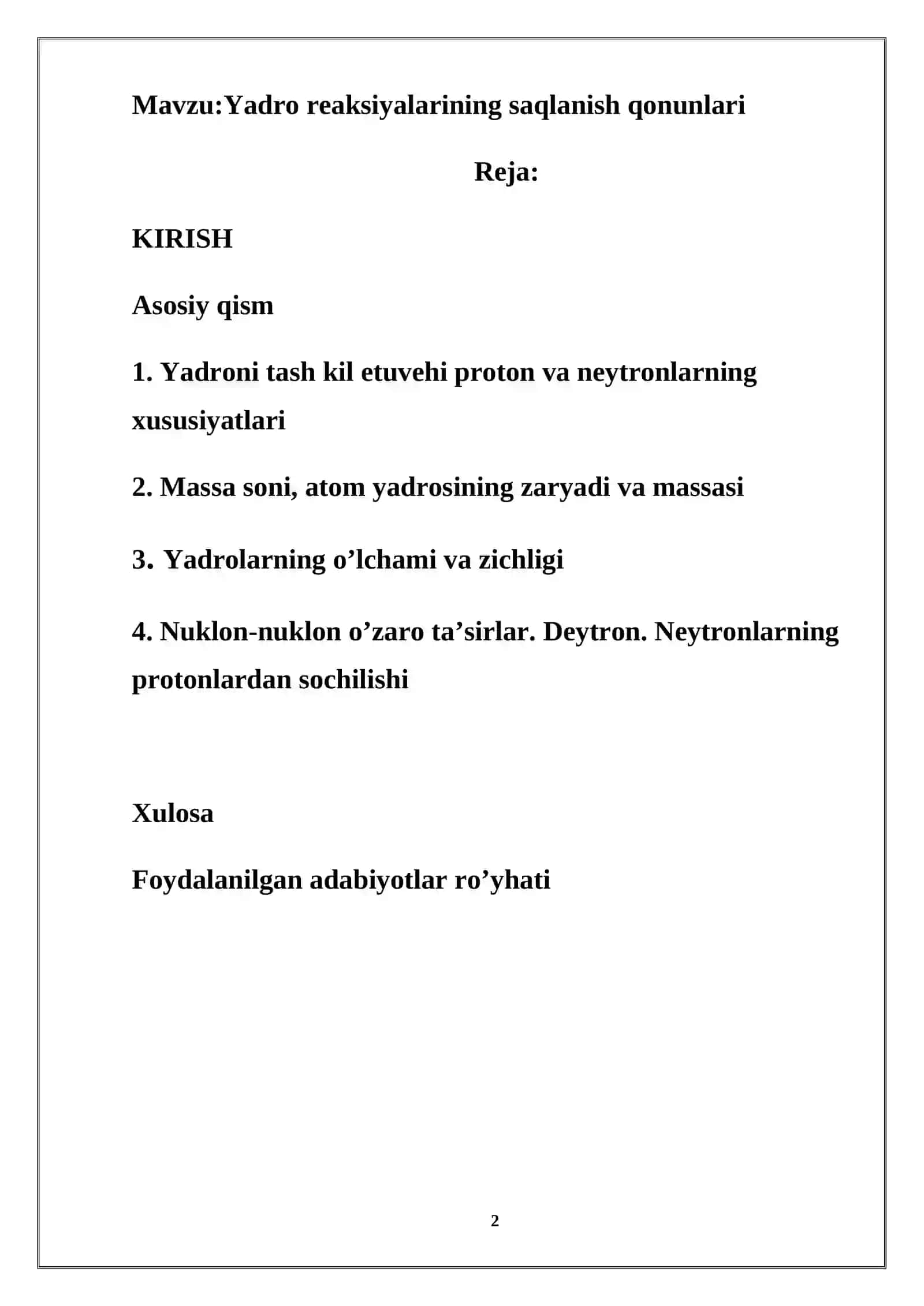 Yadro reaksiyalarining saqlanish qonunlari 2